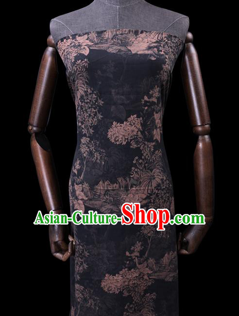 Chinese Cheongsam Classical Pattern Design Navy Watered Gauze Fabric Asian Traditional Silk Material Chinese Cheongsam Classical Pattern Design Navy Watered Gauze Fabric Asian Traditional Silk Material