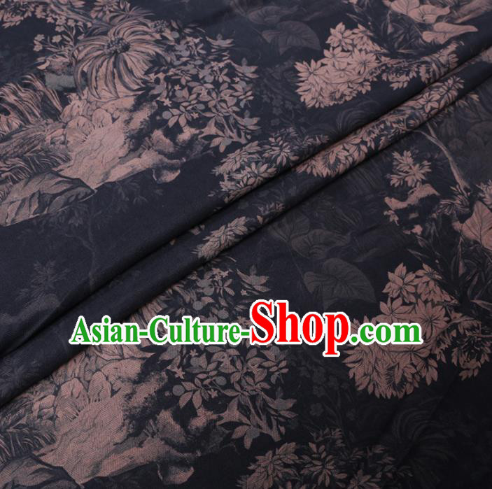 Chinese Cheongsam Classical Pattern Design Navy Watered Gauze Fabric Asian Traditional Silk Material Chinese Cheongsam Classical Pattern Design Navy Watered Gauze Fabric Asian Traditional Silk Material