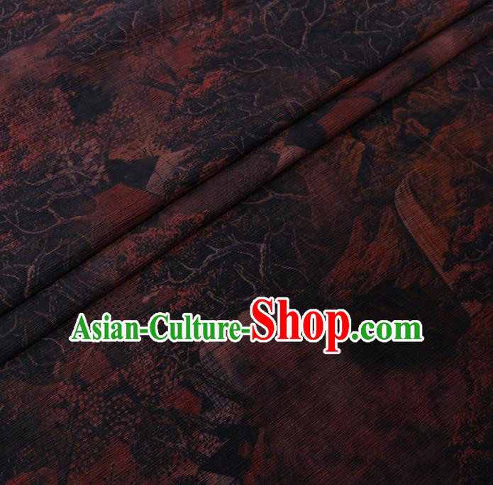 Chinese Cheongsam Classical Landscape Pattern Design Brown Watered Gauze Fabric Asian Traditional Silk Material Chinese Cheongsam Classical Landscape Pattern Design Brown Watered Gauze Fabric Asian Traditional Silk Material