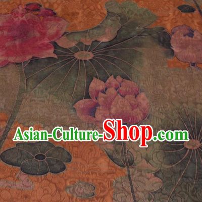 Chinese Cheongsam Classical Lotus Pattern Design Orange Watered Gauze Fabric Asian Traditional Silk Material