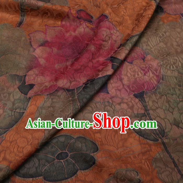 Chinese Cheongsam Classical Lotus Pattern Design Orange Watered Gauze Fabric Asian Traditional Silk Material Chinese Cheongsam Classical Lotus Pattern Design Orange Watered Gauze Fabric Asian Traditional Silk Material