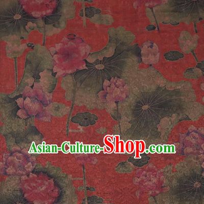 Chinese Cheongsam Classical Lotus Pattern Design Red Watered Gauze Fabric Asian Traditional Silk Material