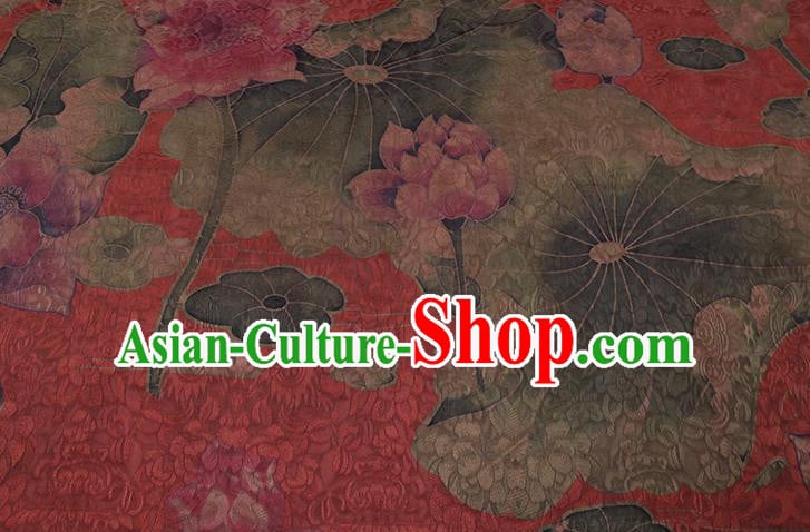 Chinese Cheongsam Classical Lotus Pattern Design Red Watered Gauze Fabric Asian Traditional Silk Material Chinese Cheongsam Classical Lotus Pattern Design Red Watered Gauze Fabric Asian Traditional Silk Material