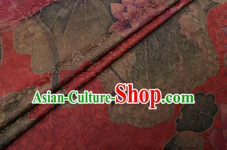 Chinese Cheongsam Classical Lotus Pattern Design Red Watered Gauze Fabric Asian Traditional Silk Material Chinese Cheongsam Classical Lotus Pattern Design Red Watered Gauze Fabric Asian Traditional Silk Material