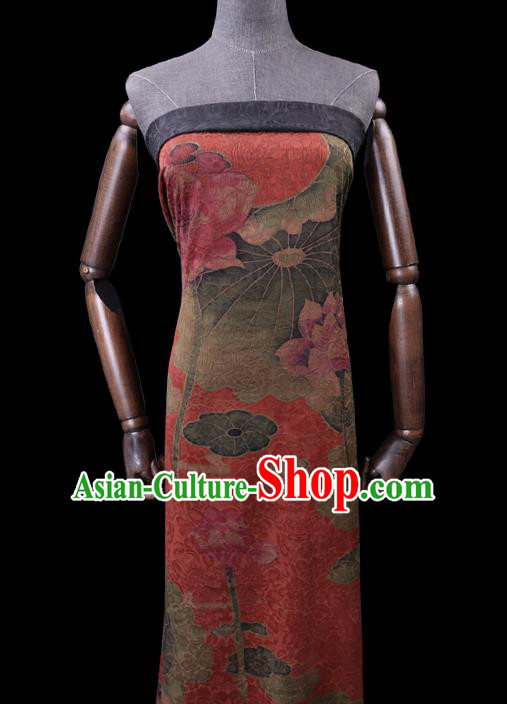 Chinese Cheongsam Classical Lotus Pattern Design Red Watered Gauze Fabric Asian Traditional Silk Material Chinese Cheongsam Classical Lotus Pattern Design Red Watered Gauze Fabric Asian Traditional Silk Material