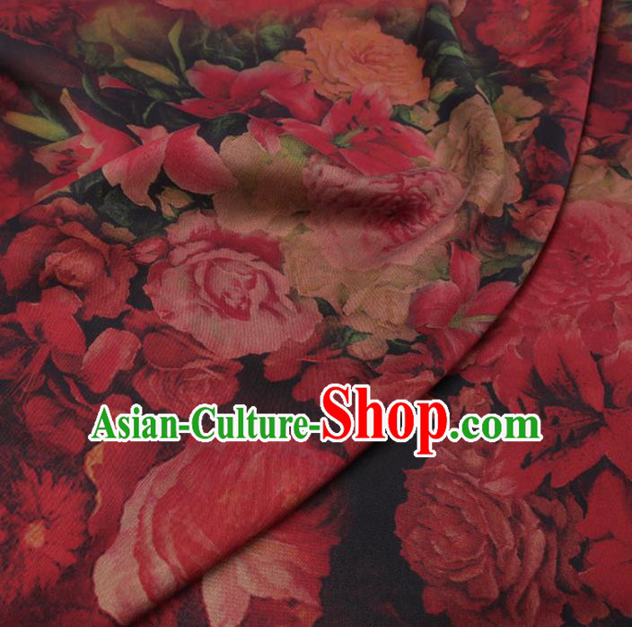 Chinese Cheongsam Classical Roses Pattern Design Watered Gauze Fabric Asian Traditional Silk Material Chinese Cheongsam Classical Roses Pattern Design Watered Gauze Fabric Asian Traditional Silk Material