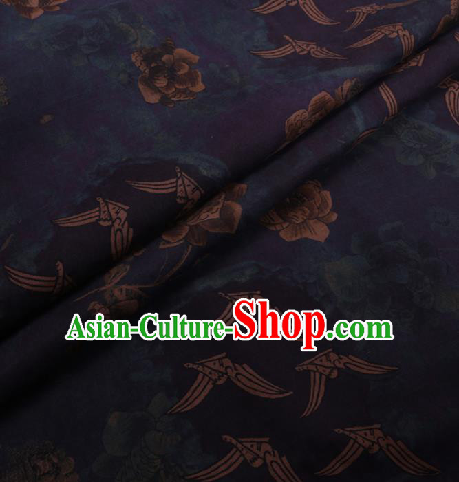 Chinese Cheongsam Classical Lotus Pattern Design Navy Watered Gauze Fabric Asian Traditional Silk Material Chinese Cheongsam Classical Lotus Pattern Design Navy Watered Gauze Fabric Asian Traditional Silk Material