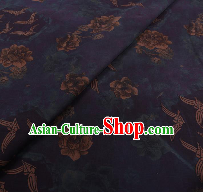 Chinese Cheongsam Classical Lotus Pattern Design Navy Watered Gauze Fabric Asian Traditional Silk Material Chinese Cheongsam Classical Lotus Pattern Design Navy Watered Gauze Fabric Asian Traditional Silk Material