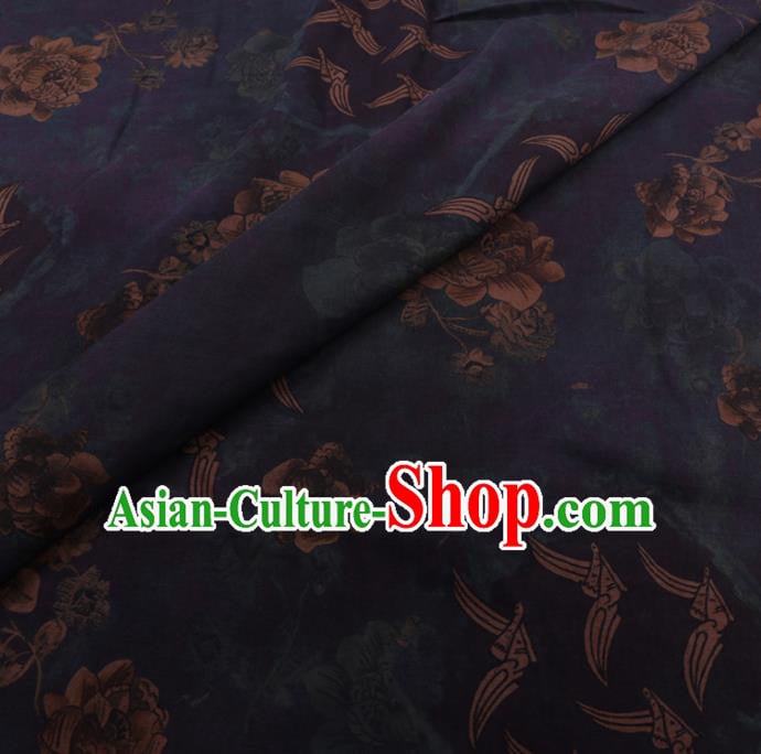Chinese Cheongsam Classical Lotus Pattern Design Navy Watered Gauze Fabric Asian Traditional Silk Material Chinese Cheongsam Classical Lotus Pattern Design Navy Watered Gauze Fabric Asian Traditional Silk Material