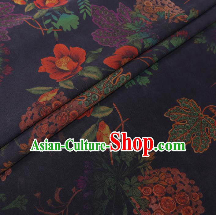 Chinese Cheongsam Classical Flowers Pattern Design Navy Watered Gauze Fabric Asian Traditional Silk Material Chinese Cheongsam Classical Flowers Pattern Design Navy Watered Gauze Fabric Asian Traditional Silk Material