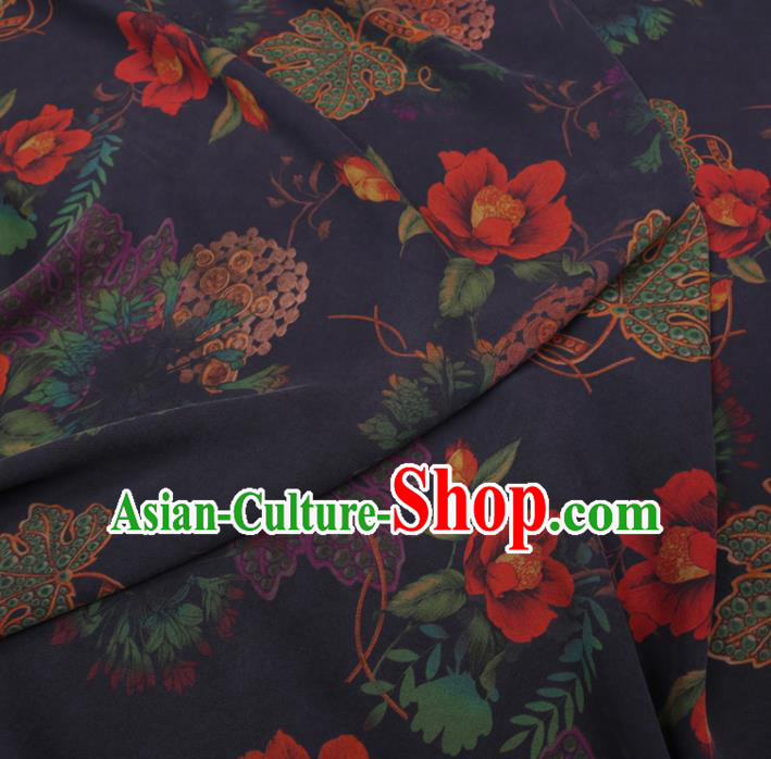Chinese Cheongsam Classical Flowers Pattern Design Navy Watered Gauze Fabric Asian Traditional Silk Material Chinese Cheongsam Classical Flowers Pattern Design Navy Watered Gauze Fabric Asian Traditional Silk Material