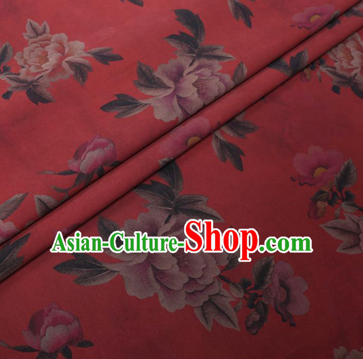 Chinese Cheongsam Classical Peony Pattern Design Red Watered Gauze Fabric Asian Traditional Silk Material Chinese Cheongsam Classical Peony Pattern Design Red Watered Gauze Fabric Asian Traditional Silk Material