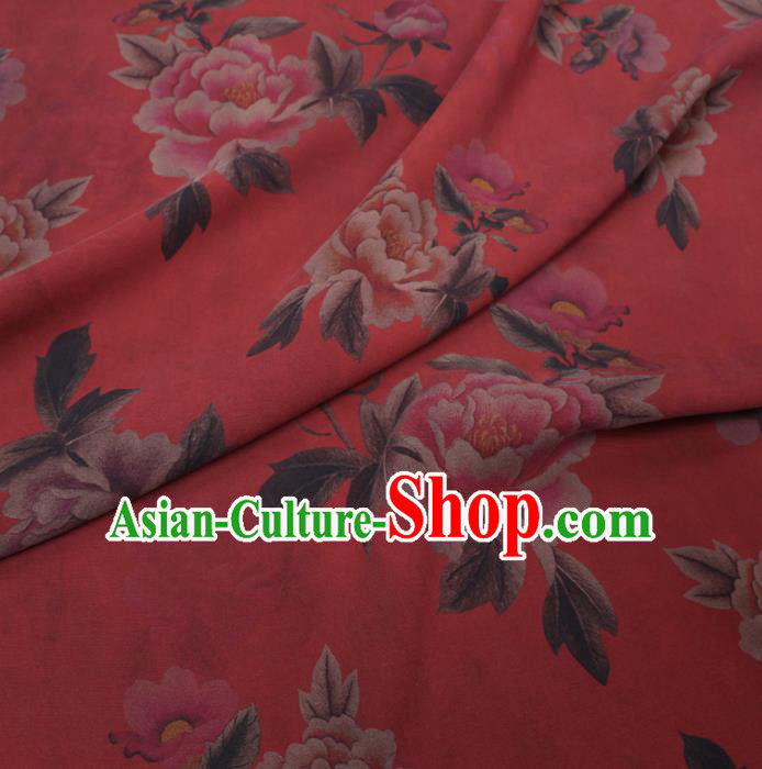 Chinese Cheongsam Classical Peony Pattern Design Red Watered Gauze Fabric Asian Traditional Silk Material Chinese Cheongsam Classical Peony Pattern Design Red Watered Gauze Fabric Asian Traditional Silk Material
