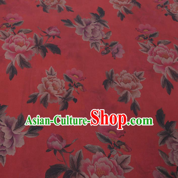 Chinese Cheongsam Classical Peony Pattern Design Red Watered Gauze Fabric Asian Traditional Silk Material Chinese Cheongsam Classical Peony Pattern Design Red Watered Gauze Fabric Asian Traditional Silk Material
