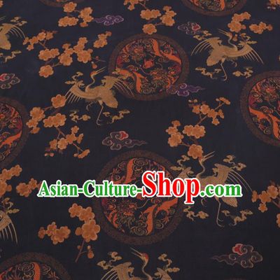 Chinese Cheongsam Classical Crane Plum Pattern Design Black Watered Gauze Fabric Asian Traditional Silk Material