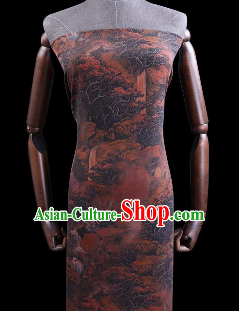 Chinese Cheongsam Classical Landscape Pattern Design Brown Watered Gauze Fabric Asian Traditional Silk Material Chinese Cheongsam Classical Landscape Pattern Design Brown Watered Gauze Fabric Asian Traditional Silk Material