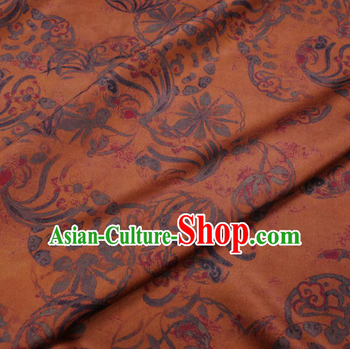 Chinese Cheongsam Classical Wheel Pattern Design Yellow Watered Gauze Fabric Asian Traditional Silk Material Chinese Cheongsam Classical Wheel Pattern Design Yellow Watered Gauze Fabric Asian Traditional Silk Material