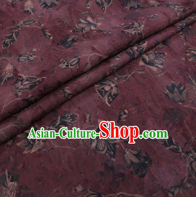 Chinese Cheongsam Classical Tulip Pattern Design Purple Watered Gauze Fabric Asian Traditional Silk Material Chinese Cheongsam Classical Tulip Pattern Design Purple Watered Gauze Fabric Asian Traditional Silk Material