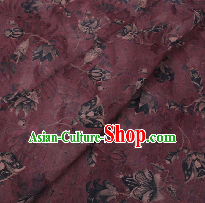 Chinese Cheongsam Classical Tulip Pattern Design Purple Watered Gauze Fabric Asian Traditional Silk Material Chinese Cheongsam Classical Tulip Pattern Design Purple Watered Gauze Fabric Asian Traditional Silk Material