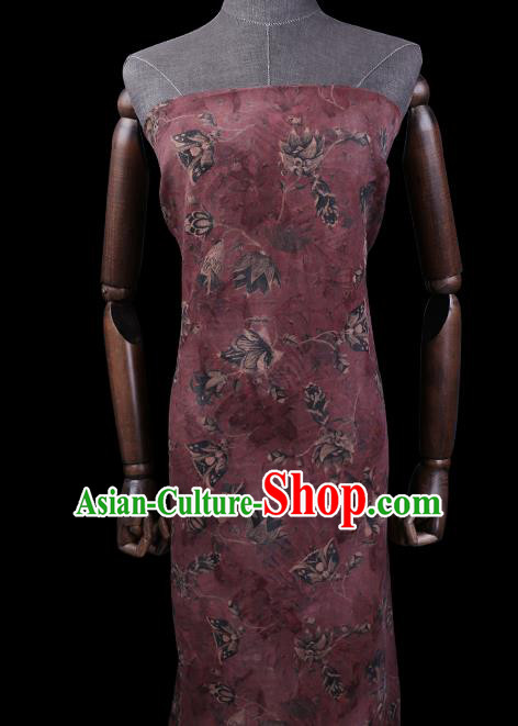 Chinese Cheongsam Classical Tulip Pattern Design Purple Watered Gauze Fabric Asian Traditional Silk Material Chinese Cheongsam Classical Tulip Pattern Design Purple Watered Gauze Fabric Asian Traditional Silk Material