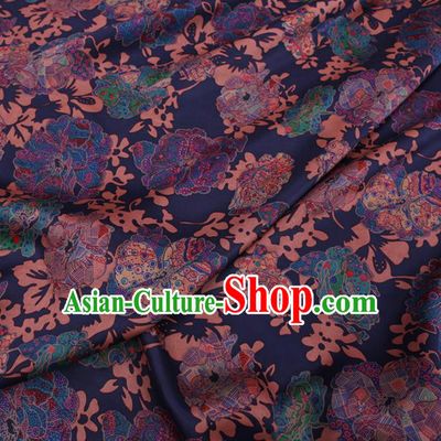 Chinese Cheongsam Classical Pattern Design Deep Blue Watered Gauze Fabric Asian Traditional Silk Material