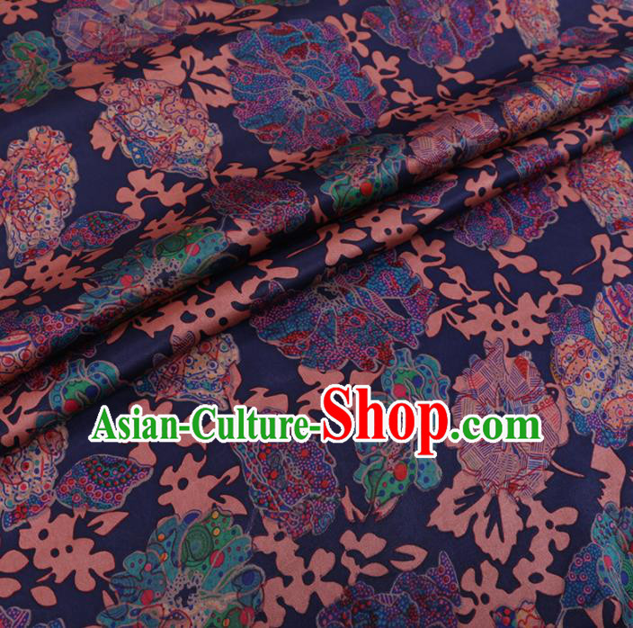 Chinese Cheongsam Classical Pattern Design Deep Blue Watered Gauze Fabric Asian Traditional Silk Material
