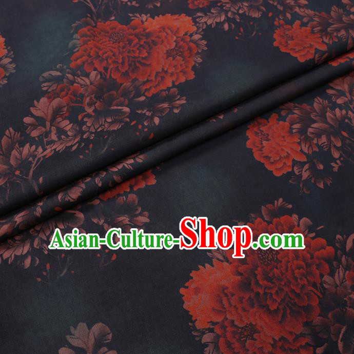 Chinese Cheongsam Classical Peony Pattern Design Black Watered Gauze Fabric Asian Traditional Silk Material Chinese Cheongsam Classical Peony Pattern Design Black Watered Gauze Fabric Asian Traditional Silk Material