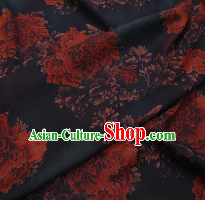 Chinese Cheongsam Classical Peony Pattern Design Black Watered Gauze Fabric Asian Traditional Silk Material Chinese Cheongsam Classical Peony Pattern Design Black Watered Gauze Fabric Asian Traditional Silk Material