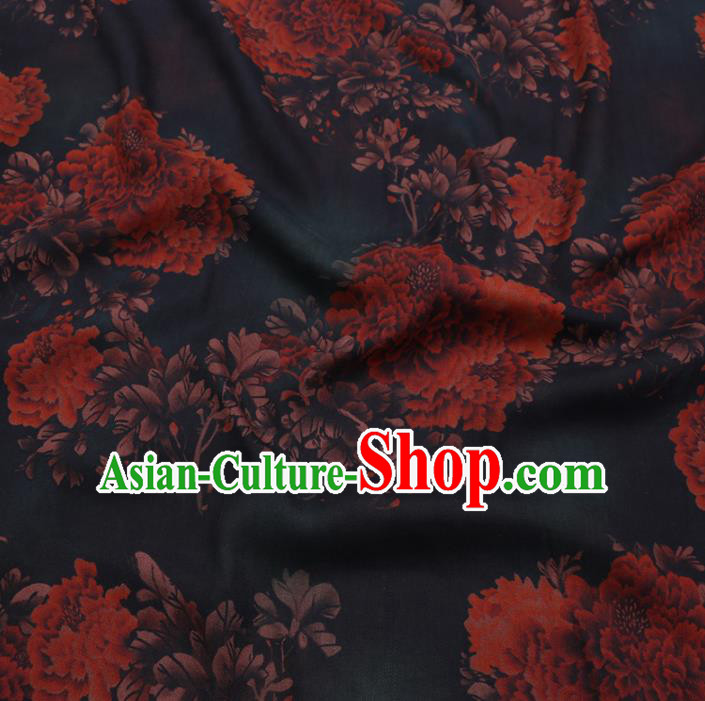Chinese Cheongsam Classical Peony Pattern Design Black Watered Gauze Fabric Asian Traditional Silk Material Chinese Cheongsam Classical Peony Pattern Design Black Watered Gauze Fabric Asian Traditional Silk Material