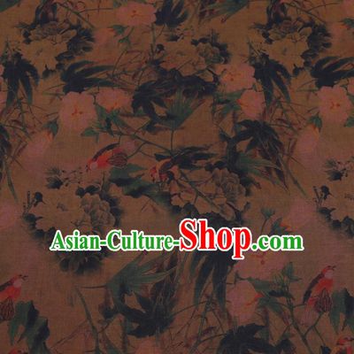 Chinese Cheongsam Classical Pear Flowers Pattern Design Khaki Watered Gauze Fabric Asian Traditional Silk Material