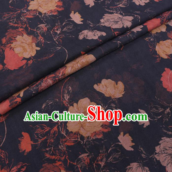 Chinese Cheongsam Classical Flowers Pattern Design Black Watered Gauze Fabric Asian Traditional Silk Material Chinese Cheongsam Classical Flowers Pattern Design Black Watered Gauze Fabric Asian Traditional Silk Material