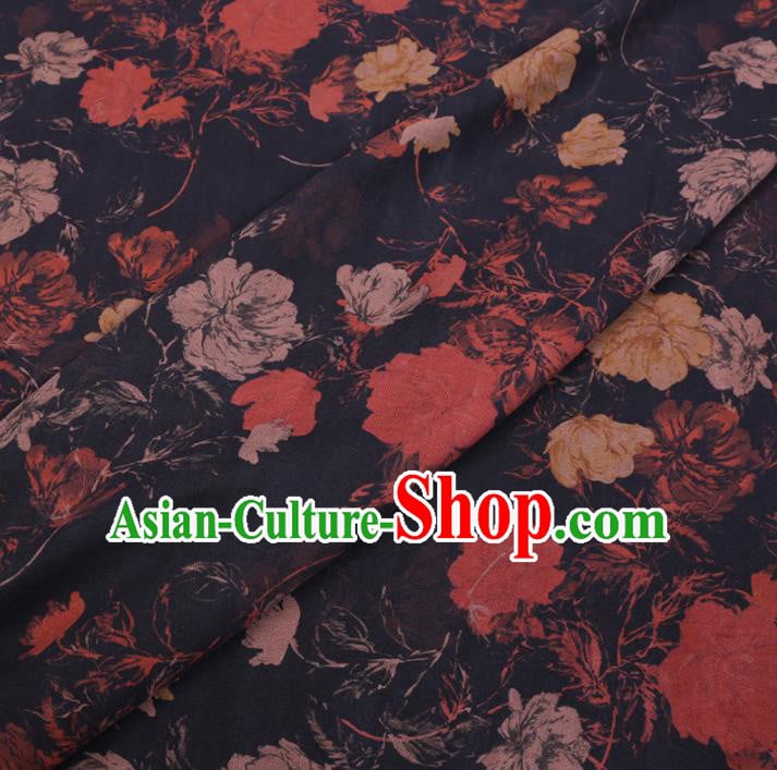 Chinese Cheongsam Classical Flowers Pattern Design Black Watered Gauze Fabric Asian Traditional Silk Material Chinese Cheongsam Classical Flowers Pattern Design Black Watered Gauze Fabric Asian Traditional Silk Material