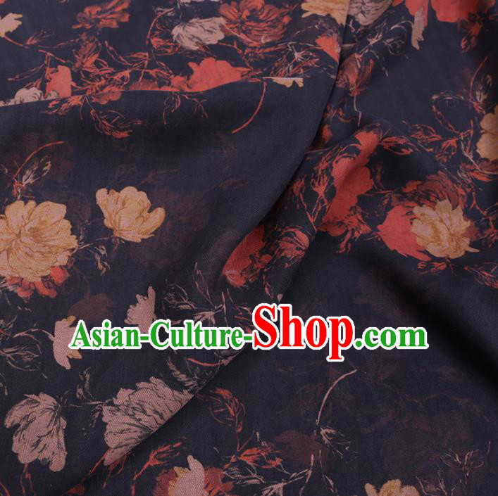 Chinese Cheongsam Classical Flowers Pattern Design Black Watered Gauze Fabric Asian Traditional Silk Material Chinese Cheongsam Classical Flowers Pattern Design Black Watered Gauze Fabric Asian Traditional Silk Material