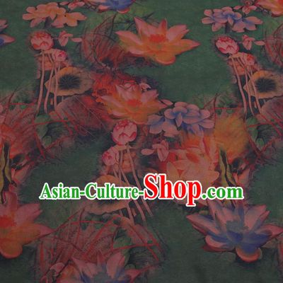 Chinese Cheongsam Classical Lotus Pattern Design Green Watered Gauze Fabric Asian Traditional Silk Material