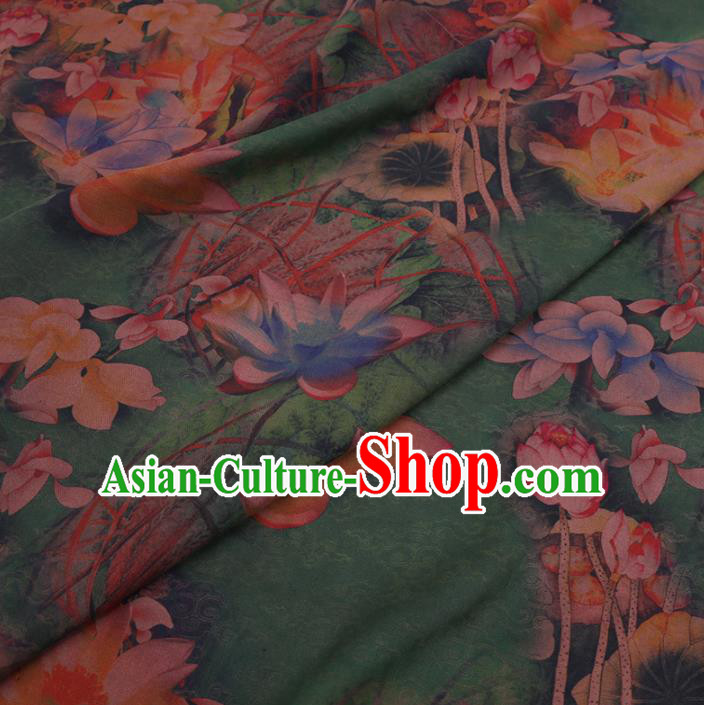 Chinese Cheongsam Classical Lotus Pattern Design Green Watered Gauze Fabric Asian Traditional Silk Material Chinese Cheongsam Classical Lotus Pattern Design Green Watered Gauze Fabric Asian Traditional Silk Material