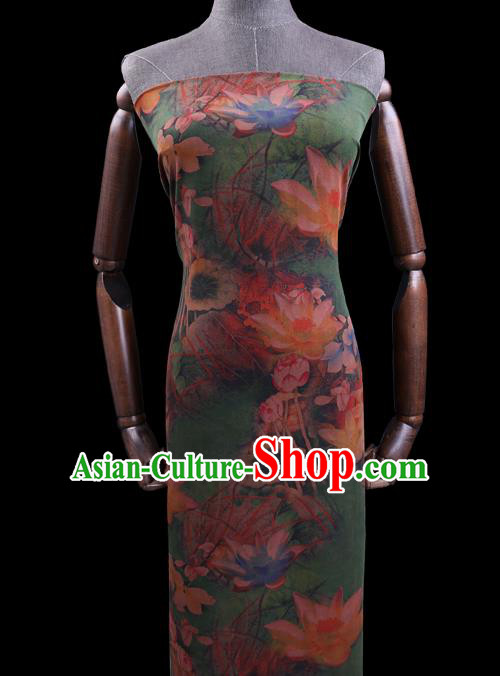 Chinese Cheongsam Classical Lotus Pattern Design Green Watered Gauze Fabric Asian Traditional Silk Material Chinese Cheongsam Classical Lotus Pattern Design Green Watered Gauze Fabric Asian Traditional Silk Material