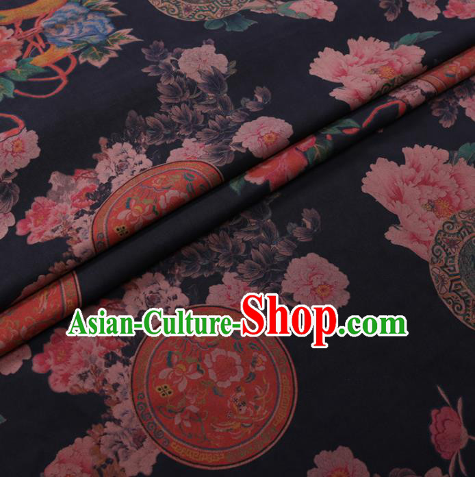 Chinese Cheongsam Classical Peony Pattern Design Black Watered Gauze Fabric Asian Traditional Silk Material Chinese Cheongsam Classical Peony Pattern Design Black Watered Gauze Fabric Asian Traditional Silk Material