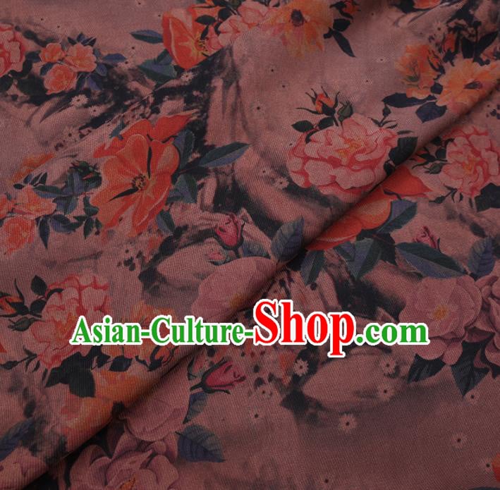 Chinese Cheongsam Classical Camellia Pattern Design Khaki Watered Gauze Fabric Asian Traditional Silk Material Chinese Cheongsam Classical Camellia Pattern Design Khaki Watered Gauze Fabric Asian Traditional Silk Material