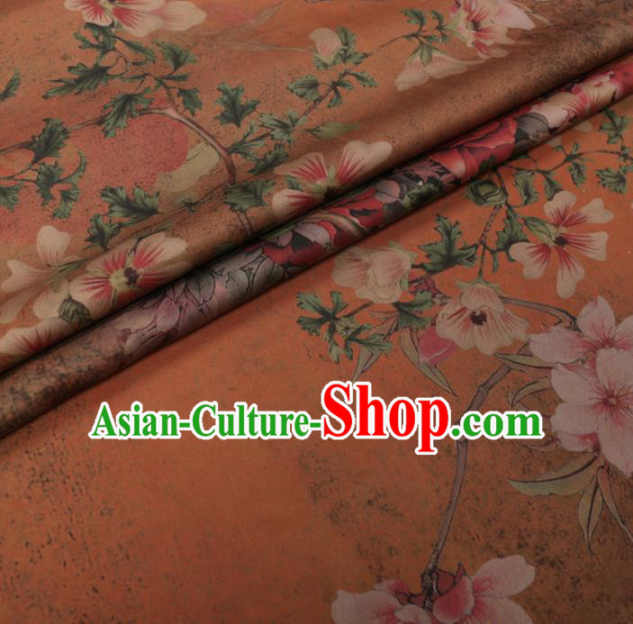 Chinese Cheongsam Classical Peony Pattern Design Orange Watered Gauze Fabric Asian Traditional Silk Material Chinese Cheongsam Classical Peony Pattern Design Orange Watered Gauze Fabric Asian Traditional Silk Material