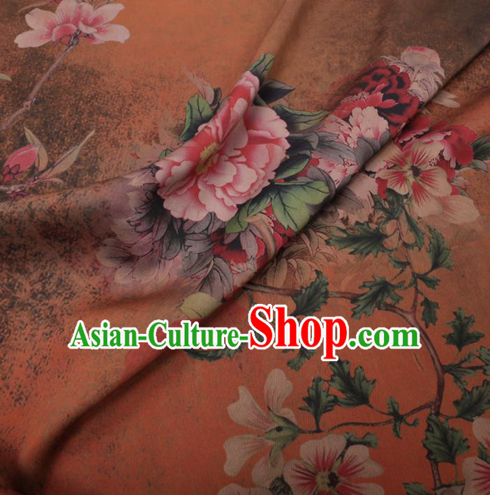 Chinese Cheongsam Classical Peony Pattern Design Orange Watered Gauze Fabric Asian Traditional Silk Material Chinese Cheongsam Classical Peony Pattern Design Orange Watered Gauze Fabric Asian Traditional Silk Material