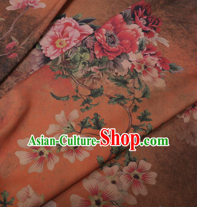 Chinese Cheongsam Classical Peony Pattern Design Orange Watered Gauze Fabric Asian Traditional Silk Material Chinese Cheongsam Classical Peony Pattern Design Orange Watered Gauze Fabric Asian Traditional Silk Material