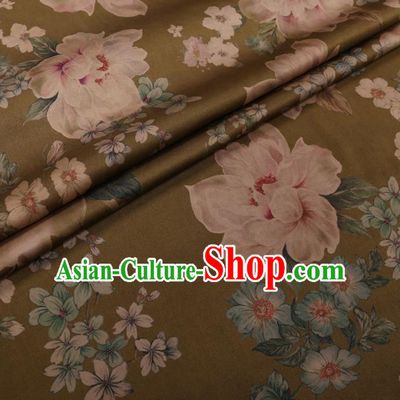 Chinese Cheongsam Classical Camellia Pattern Design Olive Green Watered Gauze Fabric Asian Traditional Silk Material