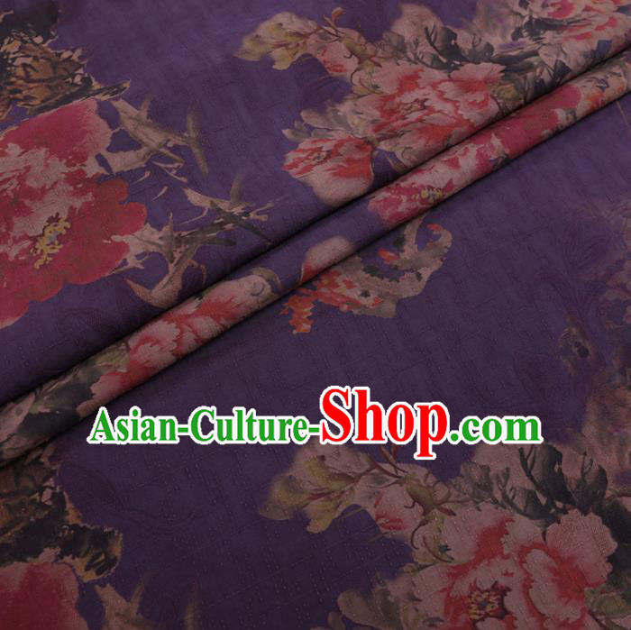 Chinese Cheongsam Classical Peony Pattern Design Purple Watered Gauze Fabric Asian Traditional Silk Material Chinese Cheongsam Classical Peony Pattern Design Purple Watered Gauze Fabric Asian Traditional Silk Material