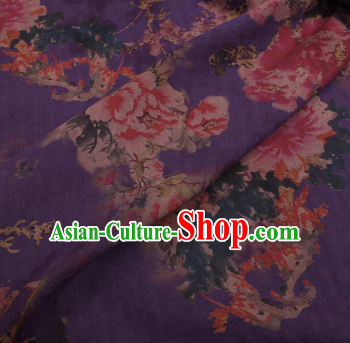 Chinese Cheongsam Classical Peony Pattern Design Purple Watered Gauze Fabric Asian Traditional Silk Material Chinese Cheongsam Classical Peony Pattern Design Purple Watered Gauze Fabric Asian Traditional Silk Material