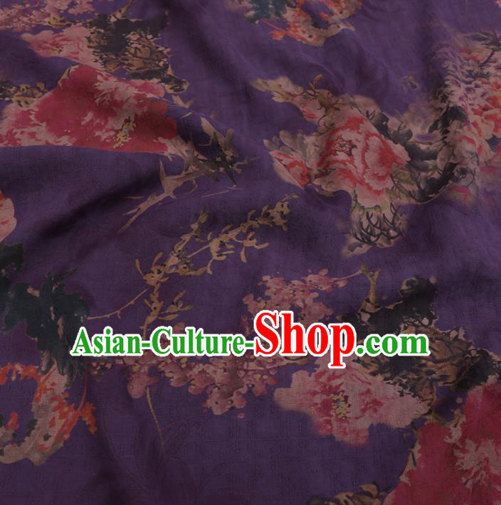 Chinese Cheongsam Classical Peony Pattern Design Purple Watered Gauze Fabric Asian Traditional Silk Material Chinese Cheongsam Classical Peony Pattern Design Purple Watered Gauze Fabric Asian Traditional Silk Material