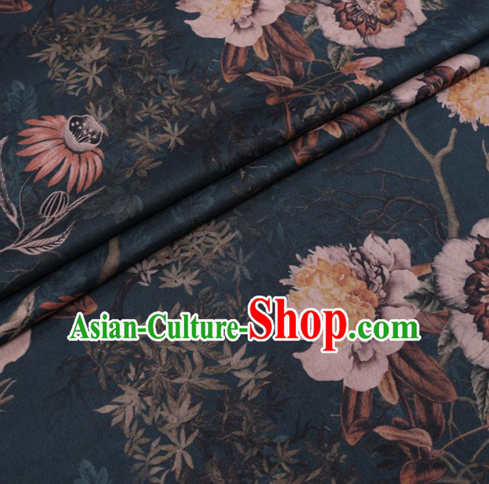 Chinese Cheongsam Classical Kapok Pattern Design Atrovirens Watered Gauze Fabric Asian Traditional Silk Material Chinese Cheongsam Classical Kapok Pattern Design Atrovirens Watered Gauze Fabric Asian Traditional Silk Material