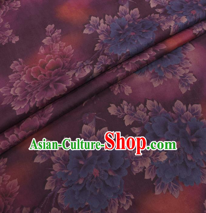 Chinese Cheongsam Classical Peony Pattern Design Purple Watered Gauze Fabric Asian Traditional Silk Material Chinese Cheongsam Classical Peony Pattern Design Purple Watered Gauze Fabric Asian Traditional Silk Material