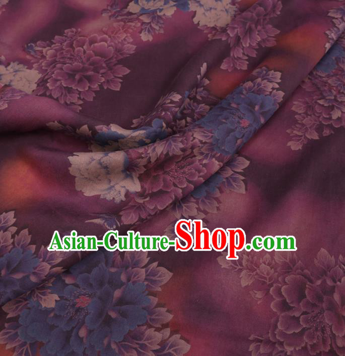 Chinese Cheongsam Classical Peony Pattern Design Purple Watered Gauze Fabric Asian Traditional Silk Material Chinese Cheongsam Classical Peony Pattern Design Purple Watered Gauze Fabric Asian Traditional Silk Material