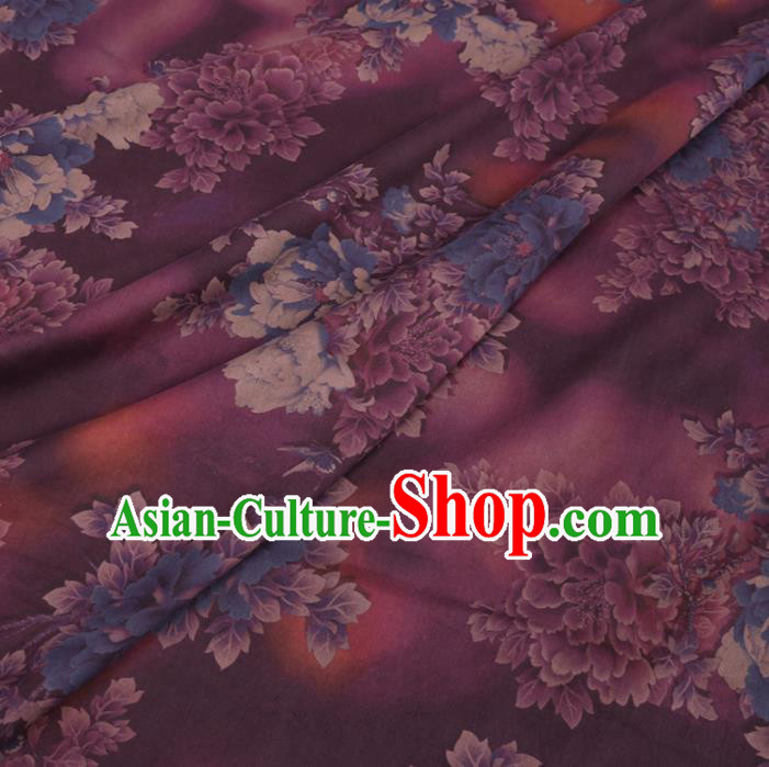 Chinese Cheongsam Classical Peony Pattern Design Purple Watered Gauze Fabric Asian Traditional Silk Material Chinese Cheongsam Classical Peony Pattern Design Purple Watered Gauze Fabric Asian Traditional Silk Material