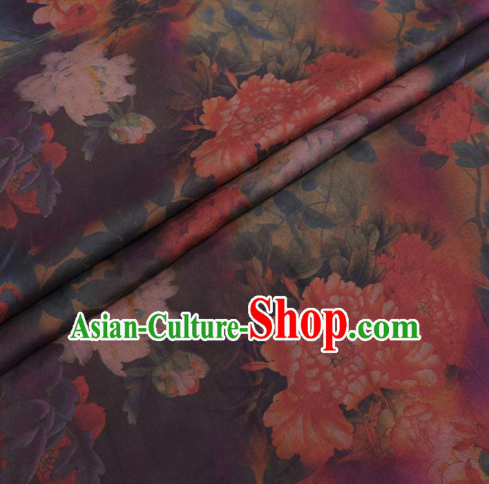 Chinese Cheongsam Classical Peony Pattern Design Purple Watered Gauze Fabric Asian Traditional Silk Material Chinese Cheongsam Classical Peony Pattern Design Purple Watered Gauze Fabric Asian Traditional Silk Material